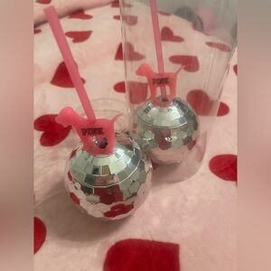 🌺 VICTORIA’S SECRET PINK Disco Ball Cup Cooler Set of 2 New Never Used